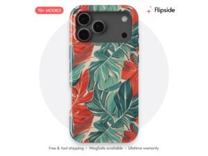 Retro Jungle Teal Scarlet Leaf Phone Case