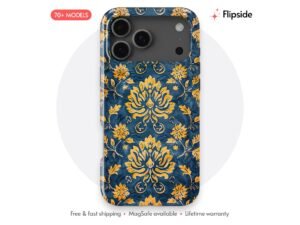 Royal Blue Gold Damask Phone Case