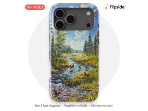 Dogs Playing Forest Stream Phone Case
