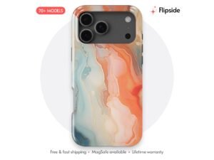 Orange Teal Fluid Marble Phone Case