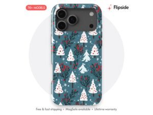 Teal Berry Snowy Fir Grove Phone Case